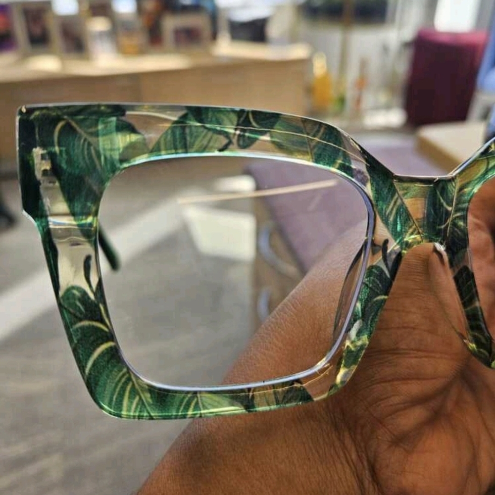 NEW Green Multicolor Leaf Oversized Fashion Glasses - Picture 7 of 11